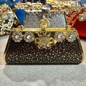 Elegant Gold and Black Clutch with Crossbody chain strap